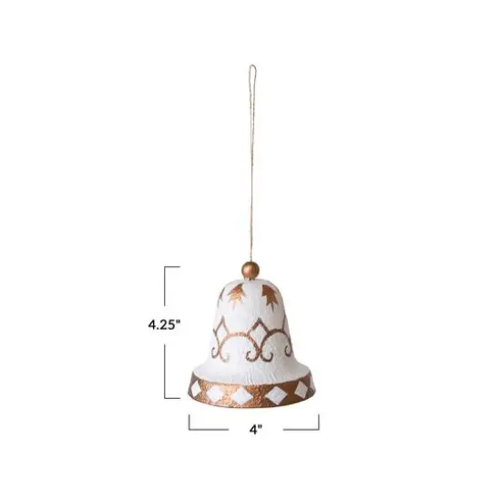 Hello Honey&reg; 4.25" White & Gold Plastic Bell Ornament {4}