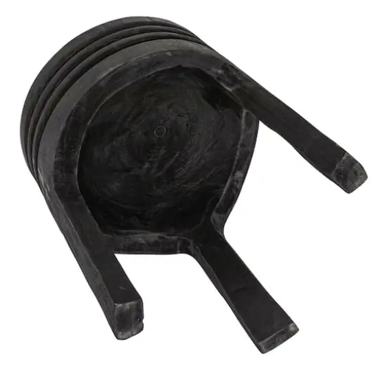 Hello Honey&reg; 15.8" Round Paulownia Wood Carved Stool Black {5}