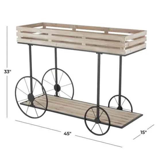 45" Cream Wood Wheelbarrow Shelf Plant Stand {7}