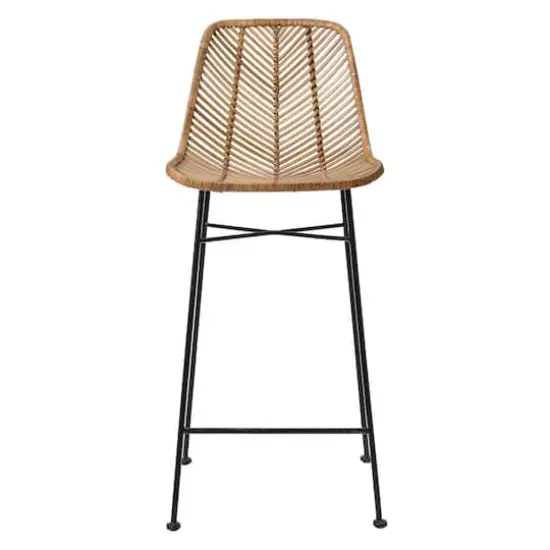 Hello Honey&reg; 40.5" Beige Rattan Bar Stool with Black Metal Frame {1}