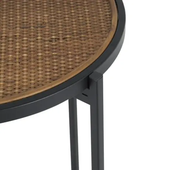 Black Metal & Woven Rattan Accent Table Set {6}