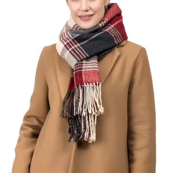 Glitzhome&reg; Fashion Plaid Scarf with Tassels Set Red/Orange {5}