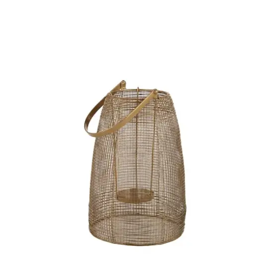 Gold Iron Modern Candle Holder Lantern, 16" x 9" x 9" {5}
