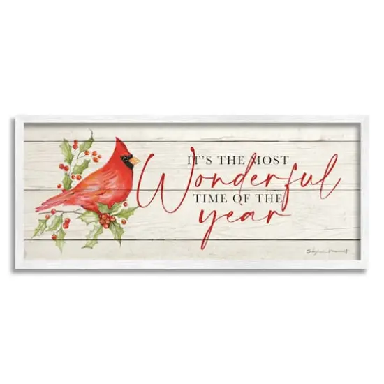 Stupell Industries Most Wonderful Time Cardinal Framed Giclee Art White {1}