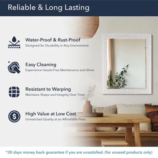 Head West Micro Square Tiled White & Chrome Beveled 27.5" x 33.5" Framed Accent Vanity Mirror {5}