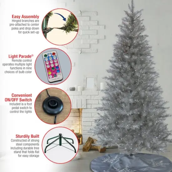 7.5ft. Pre-Lit Crystal Silver Metallic Artificial Christmas Tree, Multicolor LED Lights {8}