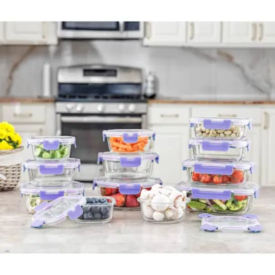Joyful by JoyJolt&reg; 24-Piece Purple Glass Storage Container Set with Leakproof Lids {3}