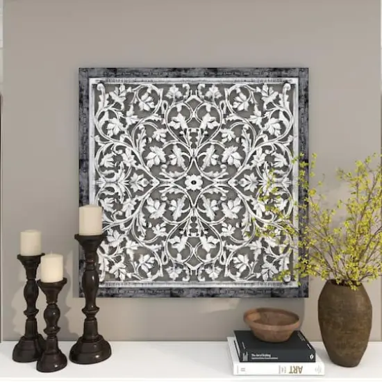 36" White Floral Mango Wood Wall D&eacute;cor {5}
