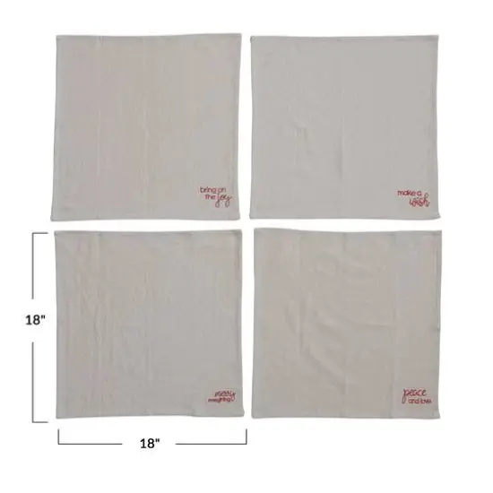 Hello Honey&reg; 18" Natural White Square Cotton Napkin with Holiday Saying Set {5}