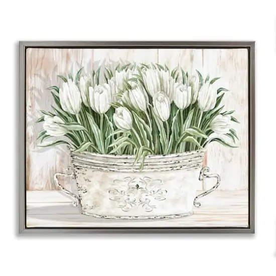Stupell Industries Fresh White Tulip Flowers Vintage Floater Framed Art Gray {1}