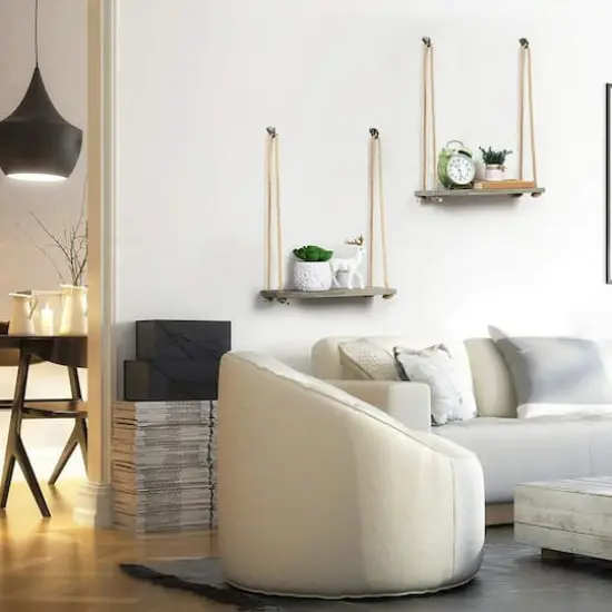 NEX&trade; 16" Gray Green Hanging Rope Wood Wall Shelves, 4ct. {6}