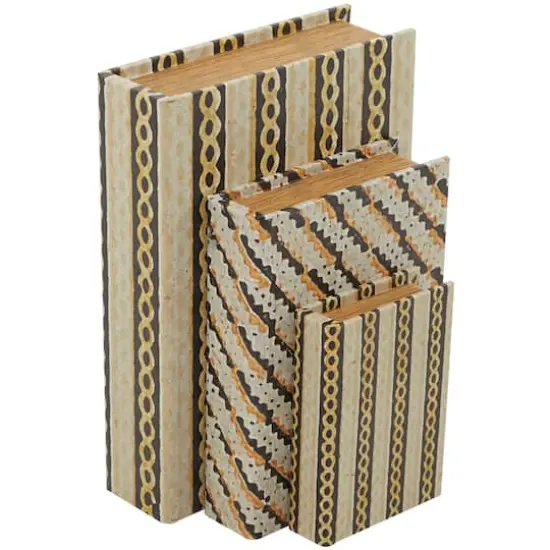Brown Stripe & Chain Print Faux Leather Faux Book Box Set {1}