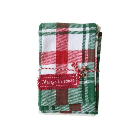 Hello Honey&reg; 28" Brushed Cotton Flannel & Linen Tea Towel with Merry Christmas Embroidery Set {4}