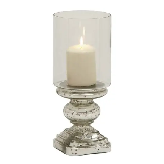 14" Silver Glass Traditional Candle Holder {1}