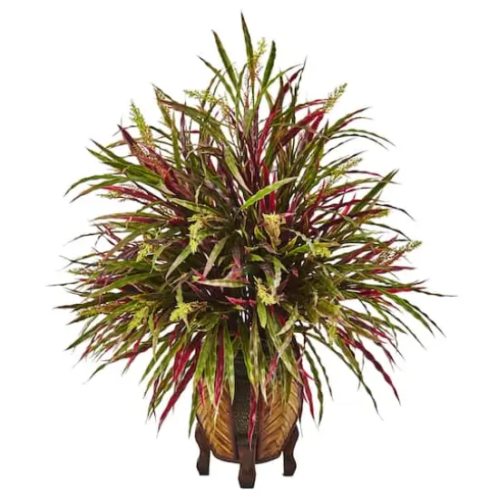 2.5ft. Red & Green Autumn Grass Arrangement in Woven Vase {1}