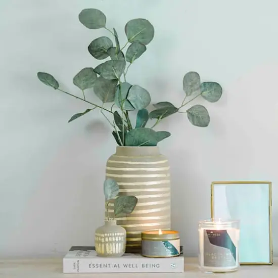 Hello Honey&reg; 9" Gold Striped Stoneware Vase {3}