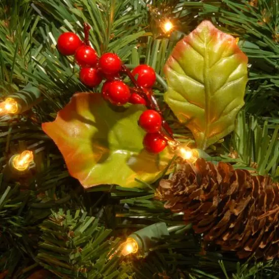 9' x 10" Pre-lit Classical Collection Artificial Christmas Garland with Red Berries, Cones, Holly Leaves and 50 Clear Lights {4}