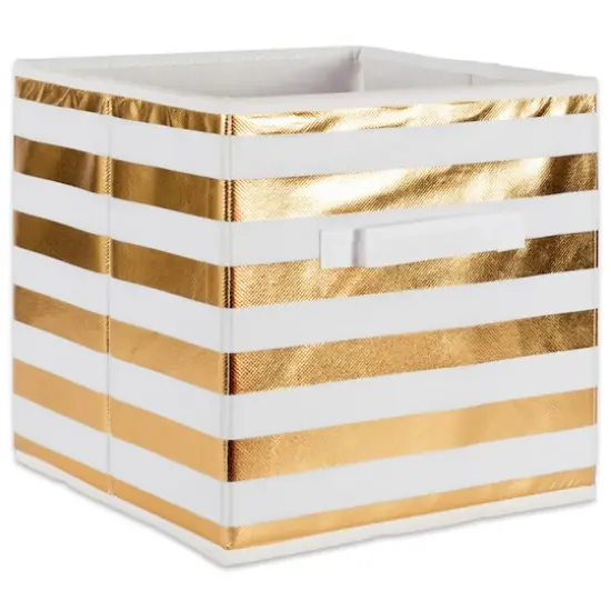 DII&reg; 11" Nonwoven Polyester White & Gold Stripes Storage Cube, 2ct. {5}