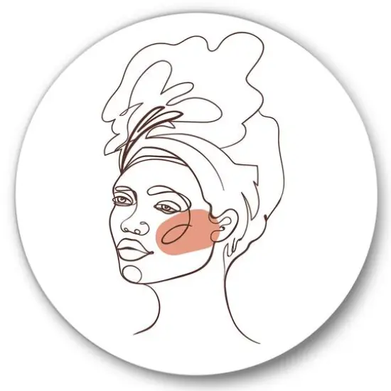 Designart - One Line Portrait of African American Woman III - Modern Metal Circle Wall Art {1}