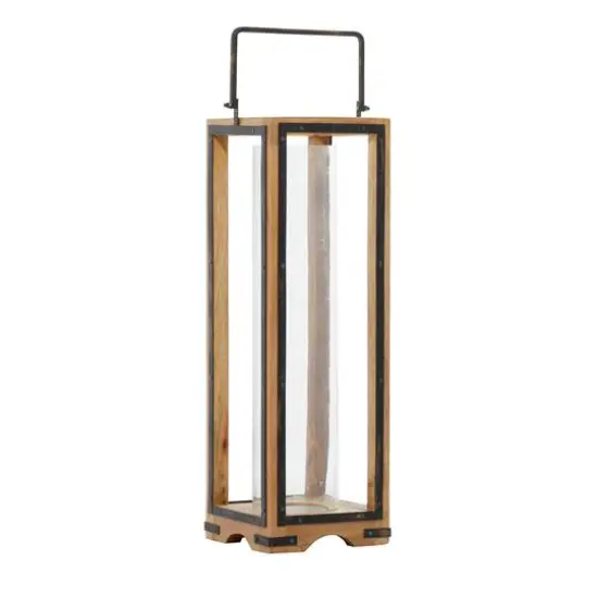 Brown Mango Wood Traditional Candle Holder Lantern, 31" x 8" x 8" {4}