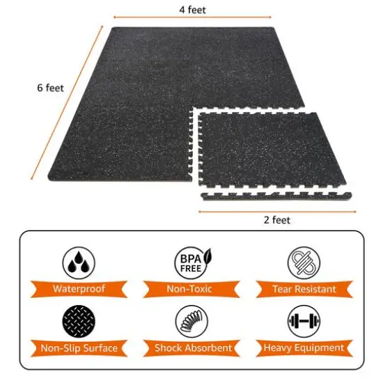 Sorbus 25" Black Exercise Mat Tile Set {6}