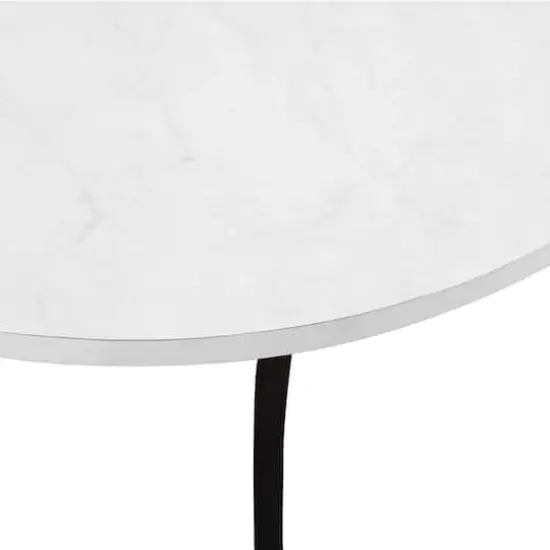 36" Faux White Marble & Graphite Mid Century 3-Leg Round Coffee Table {6}