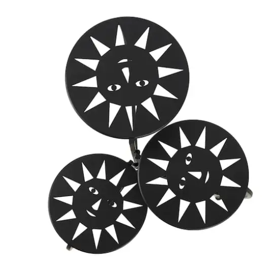 24" Black Metal Folding 3-Tier Plant Stand with Sun Face Cutouts {4}