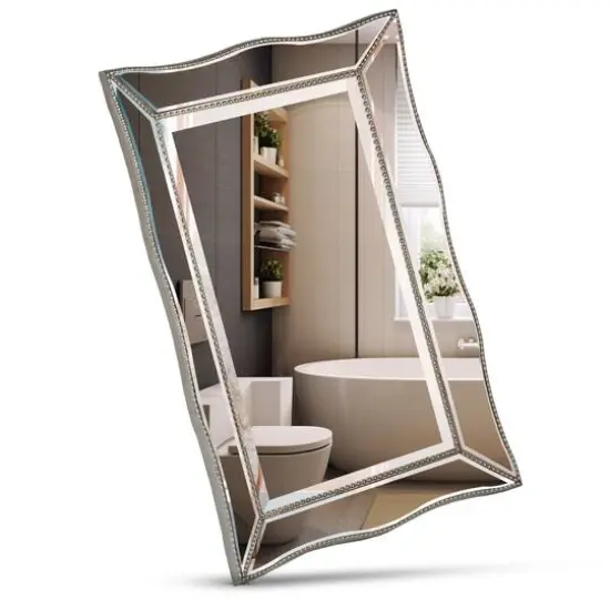 Head West Champagne Silver 24" x 36" Beaded Glass Scalloped Beveled Accent Vanity Mirror {9}