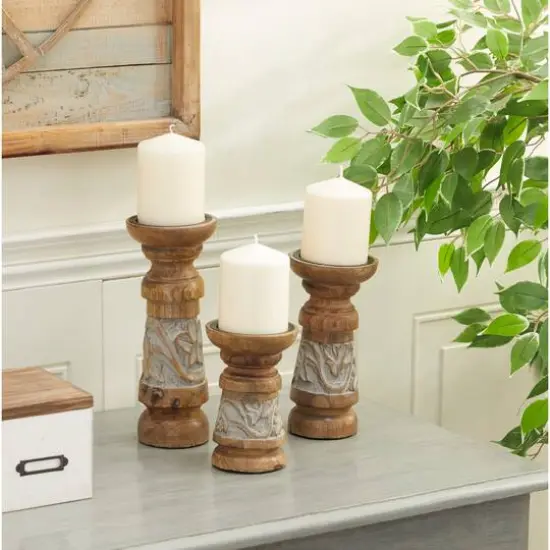 Bronze Mango Wood Country Cottage Candle Holder Set {7}