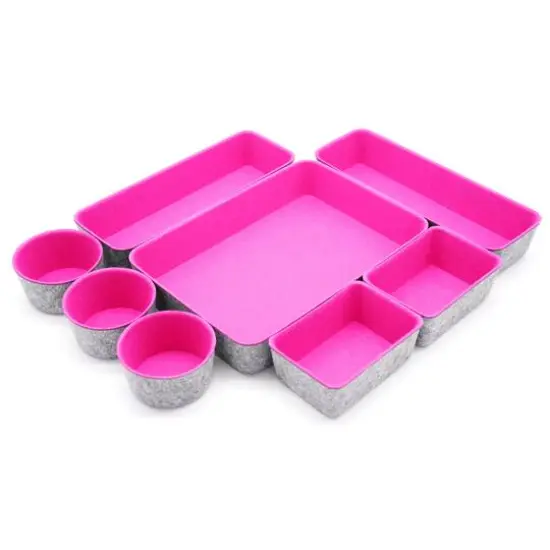 Welaxy 8 Piece Felt Round Cups & Trays Drawer Organizer Set Hot Pink {1}