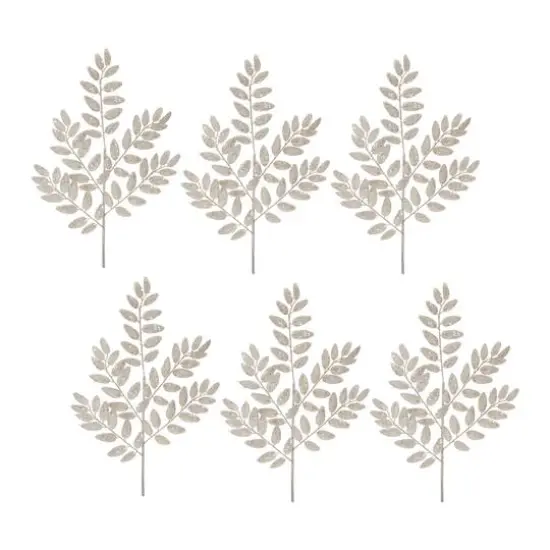 26.5" Glittered Leaf Sprays, 6ct. Silver {1}