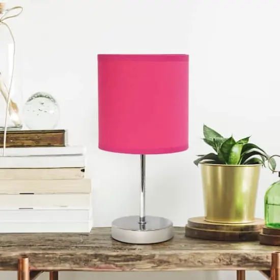 Creekwood Home Nauru 12" Brushed Nickel Petite Metal Stick Table Lamp Hot Pink {3}