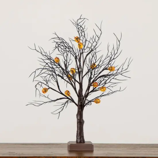 22in. Pre-Lit Artificial Halloween Brown Twig Tree with 12 Orange LED Pumpkin Shaped Lights {10}