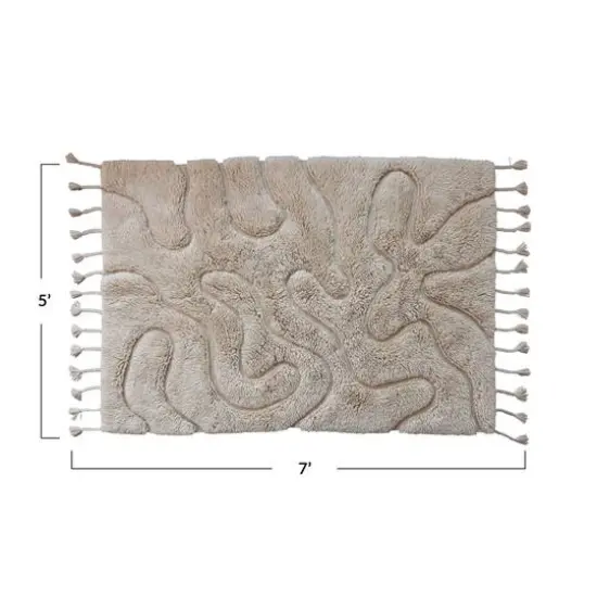 Hello Honey&reg; 5ft. x 7ft. Tan New Zealand Wool & Cotton Tufted Rug with Tassels {5}