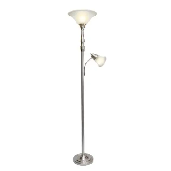 Lalia Home Torchiere Floor Lamp with Reading Light Brushed Nickel/White Shades {5}