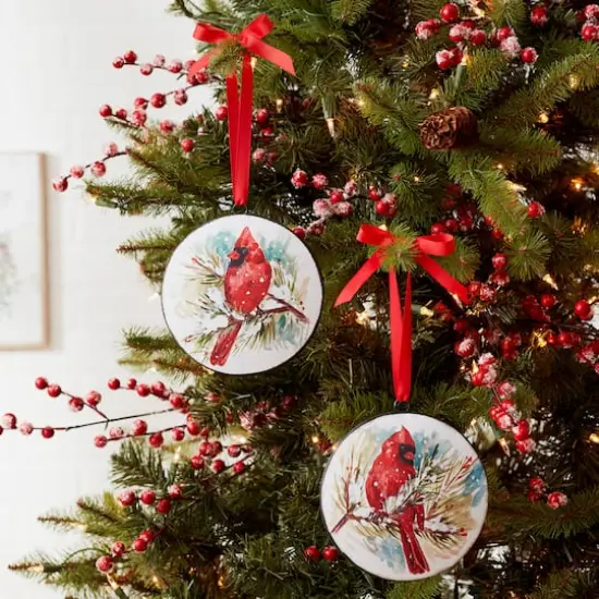 12ct. Watercolor Cardinal & Pine Metal Ornaments {5}