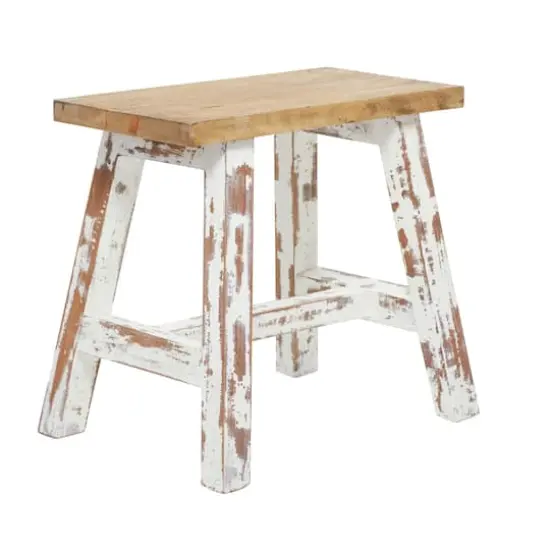 Brown & White Wood Farmhouse Bench {3}