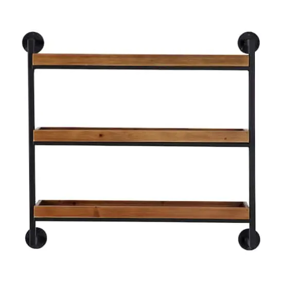 Brown Metal and Wood Industrial Wall Shelves, 7" x 26" x 23" {3}