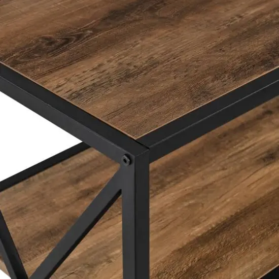 Walker Edison Rustic Oak X-Frame Industrial Wood Bookshelf {8}