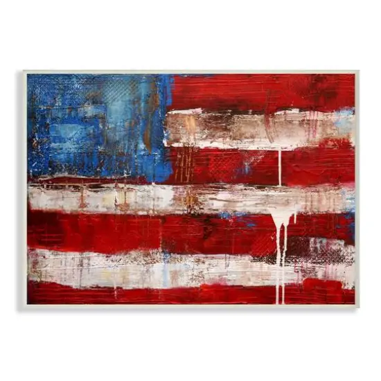 Stupell Industries Rustic United States Flag with Distressed Paint Drip Wall Plaque Art {1}