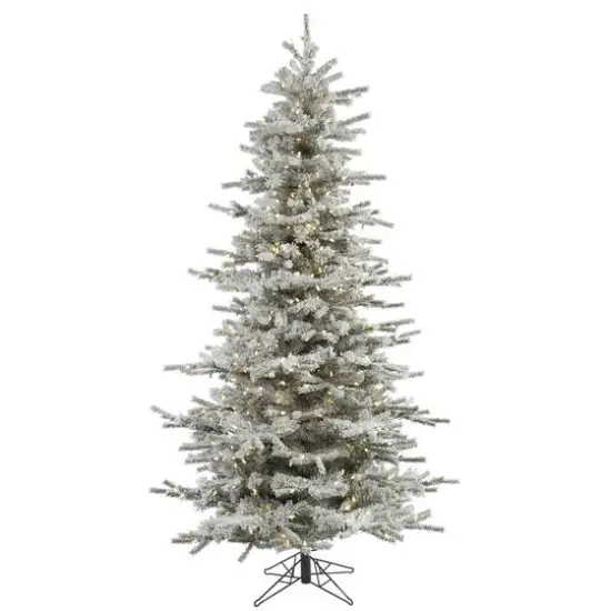 8.5ft. Pre-Lit Slim Flocked Sierra Fir Artificial Christmas Tree, Pure White Dura-Lit® LED Lights {1}