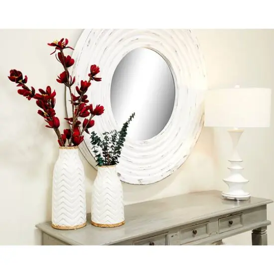 Set of 2 White Porcelain Contemporary Vase, 7" x 12" {9}