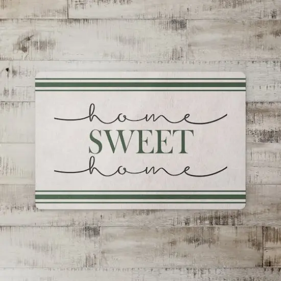 White with Green Stripes Home Sweet Home Floor Mat {3}