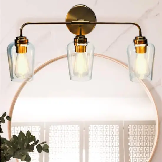 Hello Honey&reg; Robert Stevenson Lighting Holden Metal & Glass 3-Light Vanity Brushed Bronze {4}