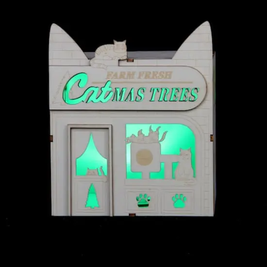 7" DIY Villages Cat-Mas LED Wood D&eacute;cor by Make Market&reg; {3}