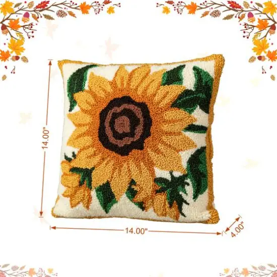 Glitzhome&reg; 14" Fall Hooked Sunflower Pillow {9}