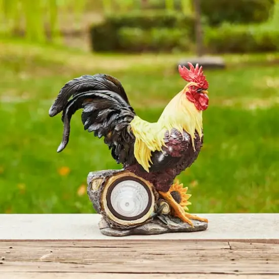 Glitzhome® 13.75" Solar Powered Vibrant Rooster Garden Statue {5}