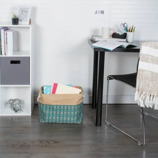 DII&reg; 9" Teal Ikat Rectangle Burlap Bin {3}