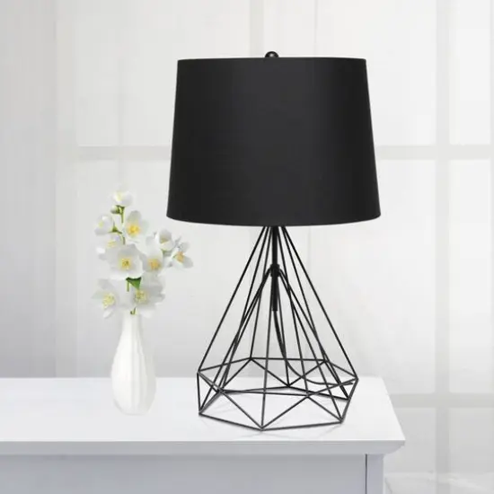 Lalia Home 23.5" Geometric Wired Table Lamp with Fabric Shade Black Matte {5}