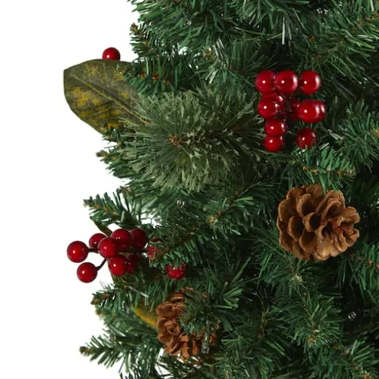 2ft. Pre-Lit Pine Artificial Potted Christmas Tree with Pinecone & Berries, Clear LED Lights {5}